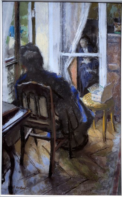 Ved vinduet Kvinde læser en bog og kigger ud af vinduet i det 20. århundrede (olie på lærred) af Edouard Vuillard