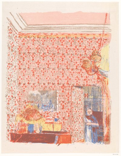 Interiør med lyserøde gardiner I af Edouard Vuillard