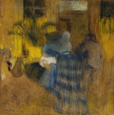 Interiør gul og blå, kat og barn af Edouard Vuillard