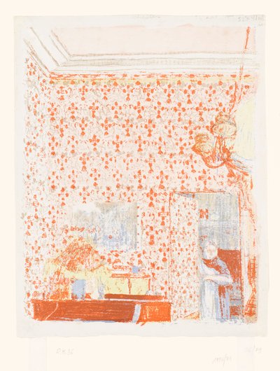 Interiør med pink tapet I af Edouard Vuillard