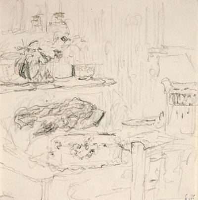Interiør med firkantet bord af Edouard Vuillard