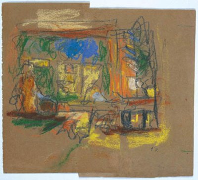 Kig igennem et vindue ind i et værelse af Edouard Vuillard