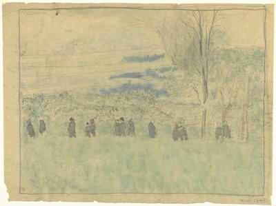 Landskab med vandrere: begravelsesoptog (?) af Edouard Vuillard