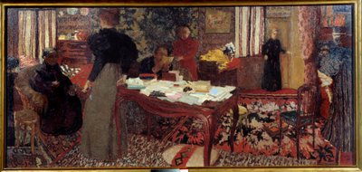 Stort interiør med seks karakterer af Edouard Vuillard