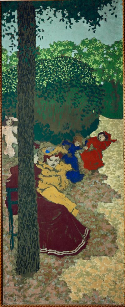 Små piger, der leger; fra Vuillards serie om offentlige haver (maleri på lærred) af Edouard Vuillard