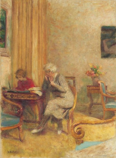 Madam Hessel og Lulu i Clayes Small Lounge; Madame Hessel og Lulu i den lille salon i Les Clayes, ca. 1934-1935 af Edouard Vuillard