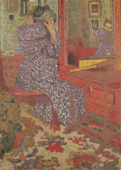 Madame Vuillard ordner sit hår, 1900 (bord) af Edouard Vuillard