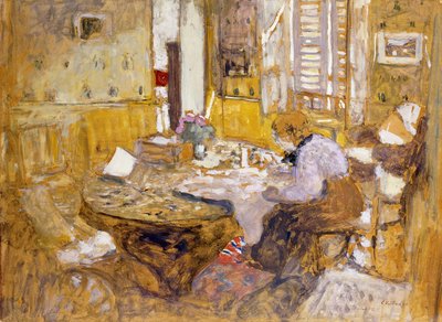 Madame Vuillard læser i spisestuen, rue Truffaut; Madame Vuillard læser i rummet? Eating, rue Truffant, 1903 af Edouard Vuillard