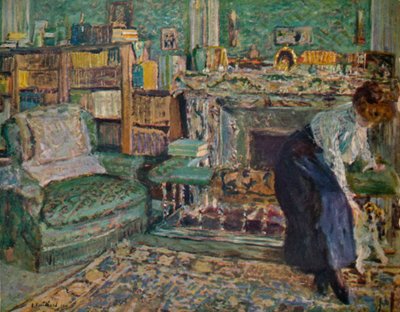 Marguerite Chapin i hendes lejlighed med sin hund, 1910 af Edouard Vuillard