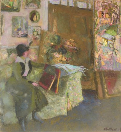Model på en grøn sofa; Le modele au divan vert, 1915 af Edouard Vuillard