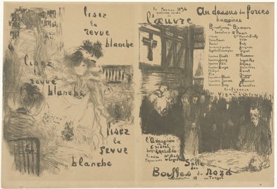 Forsideprogramhæfte med annonce for La Revue Blanche og annoncering af stykket Au-dessus des forces humaines Lisez la revue blanche Au-dessus des forces humaines af Edouard Vuillard