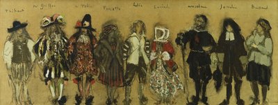 Studie til kostumer for ni skuespillere i "La Coupe Enchantee" for Jean de la Fountaine; Kostumestudier til de ni karakterer i den fortryllede bæger af Jean de la Fontaine, 1918 af Edouard Vuillard