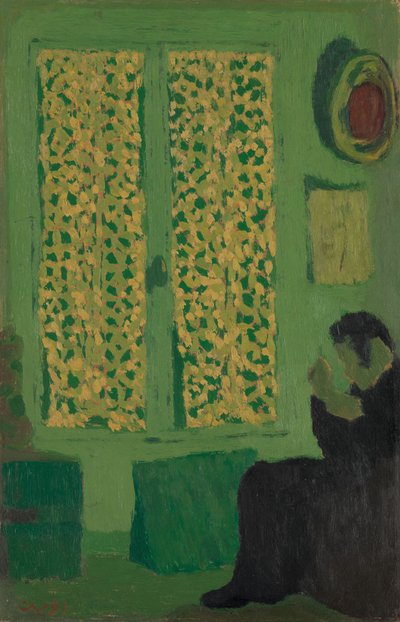 Det grønne interiør, 1891 (olie på pap, monteret på vugget træ) af Edouard Vuillard