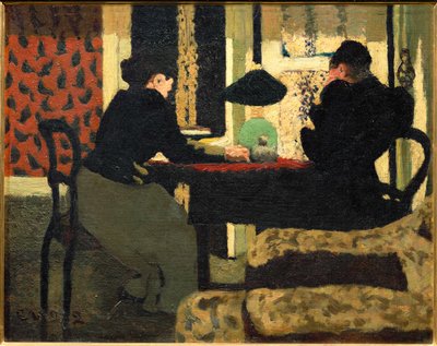 To kvinder under en lampe (maleri på lærred) af Edouard Vuillard