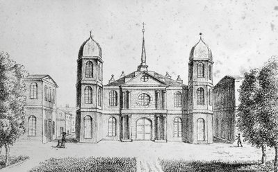 New Orleans kirke, USA, litografi af Edouard de Montule (1792-1828) fra rejse til Amerika, Italien, Sicilien og Egypten af Edouard de Montule