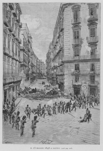Den 15. maj 1848 i Napoli (gravering) af Edouardo Matania