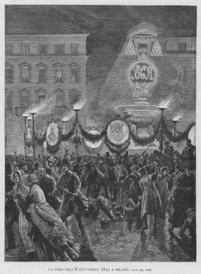 Aftenen den 8. september 1847 i Milano (gravering) af Edouardo Matania