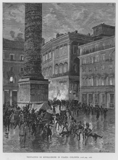 Revolutionsforsøg på Piazza Colonna (gravering) af Edouardo Matania