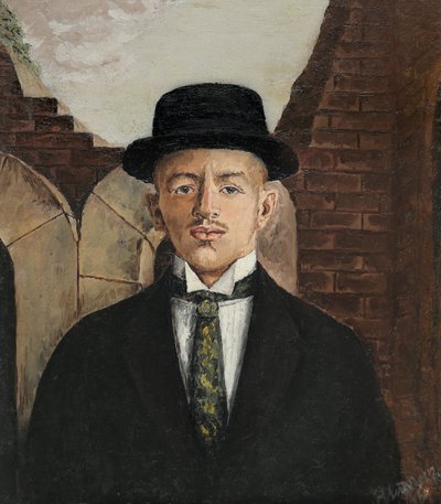 Portræt af digteren Vasili Kamensky 1884-1961 i en høj hat, 1917 af Eduard Gustavovich Shiman