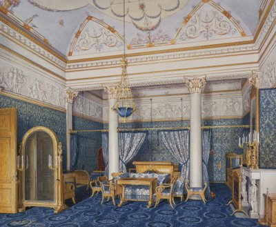 Interiør af Vinterpaladset. Kejserinde Alexandra Fyodorovnas sengekammer, 1870 af Eduard Hau