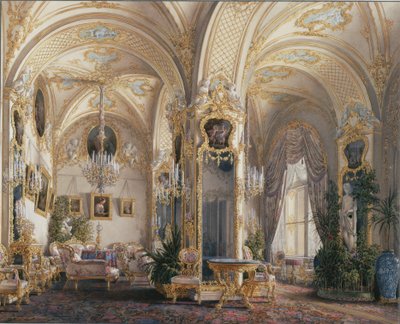 Interiør af Vinterpaladset. Tegnestuen i rokokostil med amoriner, 1860