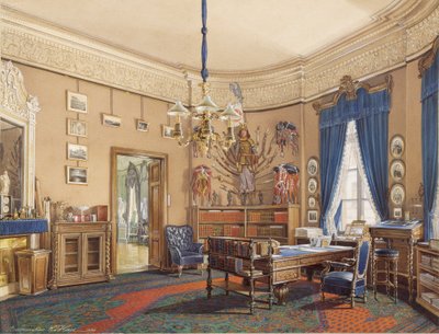 Interiør af Vinterpaladset. Studiet af kronprins Nikolay Aleksandrovich, 1865 af Eduard Hau