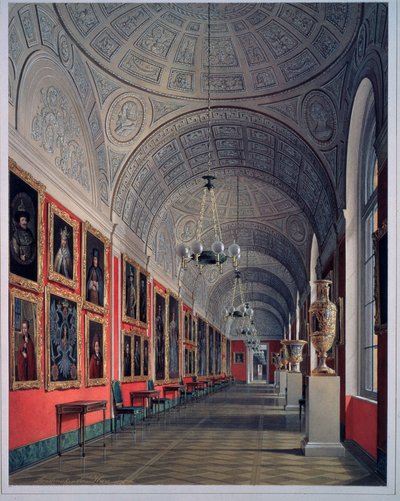 The New Ermitage, The Romanov Gallery, North Site (The New Ermitage, The Romanov Gallery, North Site). Værk af Eduard (Edouard) Hau (1807-1887), akvarel på papir 1864. Russisk kunst 1800-tallet. State Hermitage Sankt Petersborg. af Eduard Hau