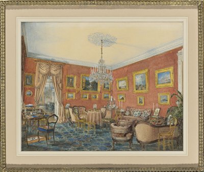 Udsigt over kunstnernes dagligstue i hans rækkehus ved Neva i St. Petersborg, 1859 af Eduard Hau