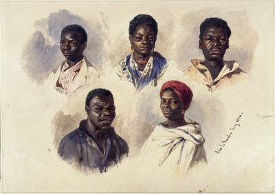 Fem portrætter af afro-brasilianere, brystbilleder af Eduard Hildebrandt