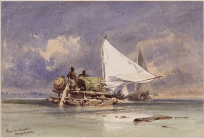 Jangadas på havet ud for Pernambuco (Recife) af Eduard Hildebrandt
