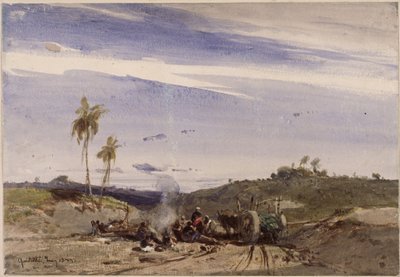 Vejen til Quititte; i forgrunden ses afro-brasilianere, der hviler sig, og en oksevogn af Eduard Hildebrandt