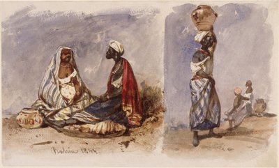 To scener med gadesælgere fra Bahia, siddende og stående af Eduard Hildebrandt