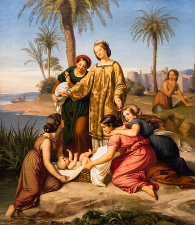 Opdagelsen af Moses, ca. 1845 (Olie på lærred) af Eduard Ihlee