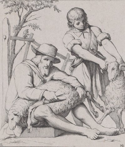 To mænd fåreklipning, ca. 1842. af Eduard Julius Friedrich Bendemann