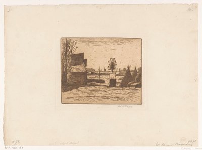 Gårdsplads med lade og høskår Gård (titel på objekt) af Eduard Karsen (signed by artist)