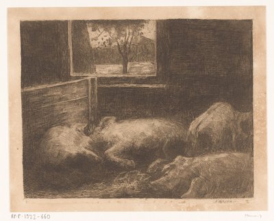 Grise i stald af Eduard Karsen (signed by artist)