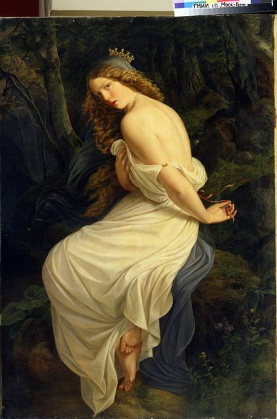 Ondine (Undine). Geni af vandene i germansk mytologi som nymfen eller najaden. Maleri af Eduard Steinbrueck (Steinbruck) (1802-1882). Olie på lærred af Eduard Steinbruck