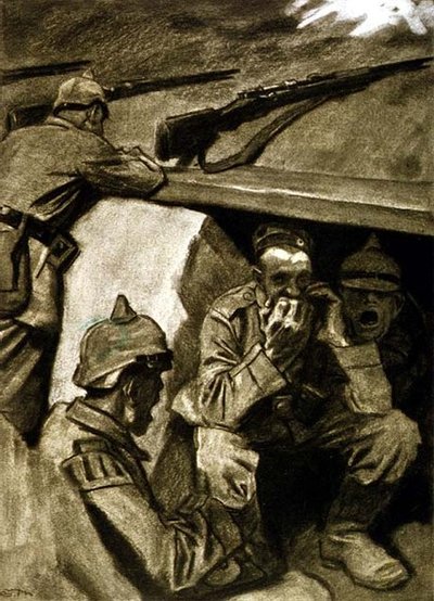 A Mouth Organ in the Trenches, illustration fra et tysk blad, 