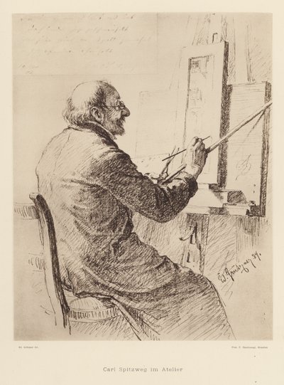 Portræt af Carl Spitzweg, tysk romantisk maler (litho) af Eduard von (after) Grutzner