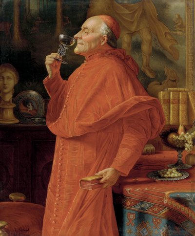 Kardinal undersøger buketten af ​​en hvidvin (i et venetiansk glas). Omkring 1900. af Eduard von Grutzner