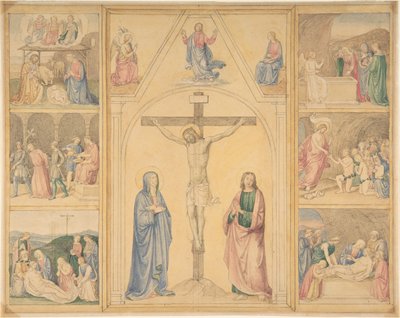 Kristus på korset med seks scener fra Kristi liv, ca. 1850. af Eduard von Steinle