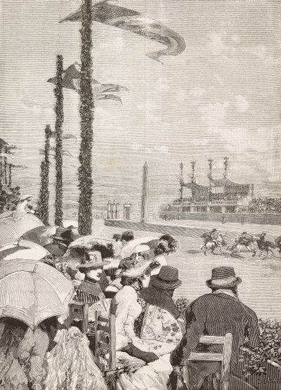 Hestevæddeløb ved Pompei-festivalerne, Pompeji, Italien, gravering fra tegning af Edoardo Dalbono, fra L