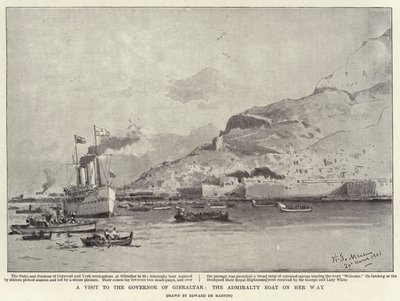 Et besøg hos guvernøren i Gibraltar, Admiralitetsbåden på vej (litho) af Eduardo de Martino