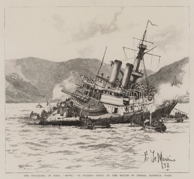 Strandingen af HMS Howe på Pereiro Reef, ved Mundingen af Ferrol Havn, Spanien af Eduardo de Martino