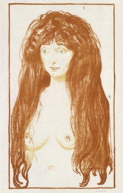 Die Sünde (Mädchen mit rotem Haar und grünen Augen) af Edvard Munch