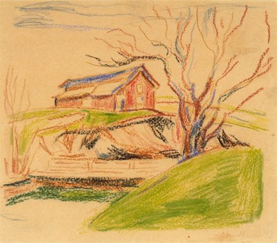 Huset på bjerget (farvekridt) af Edvard Munch