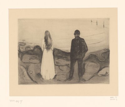 Mand og kvinde står på kysten To personer (original titel) af Edvard Munch