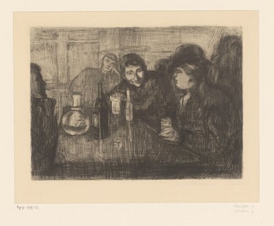 Mænd omkring et bord på en cafe Kristiana (Oslo) bohemians I (original titel) af Edvard Munch