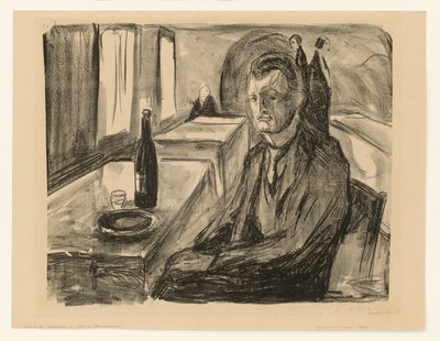Selvportræt med vinflaske af Edvard Munch