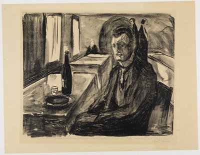 Selvportræt med vinflaske af Edvard Munch